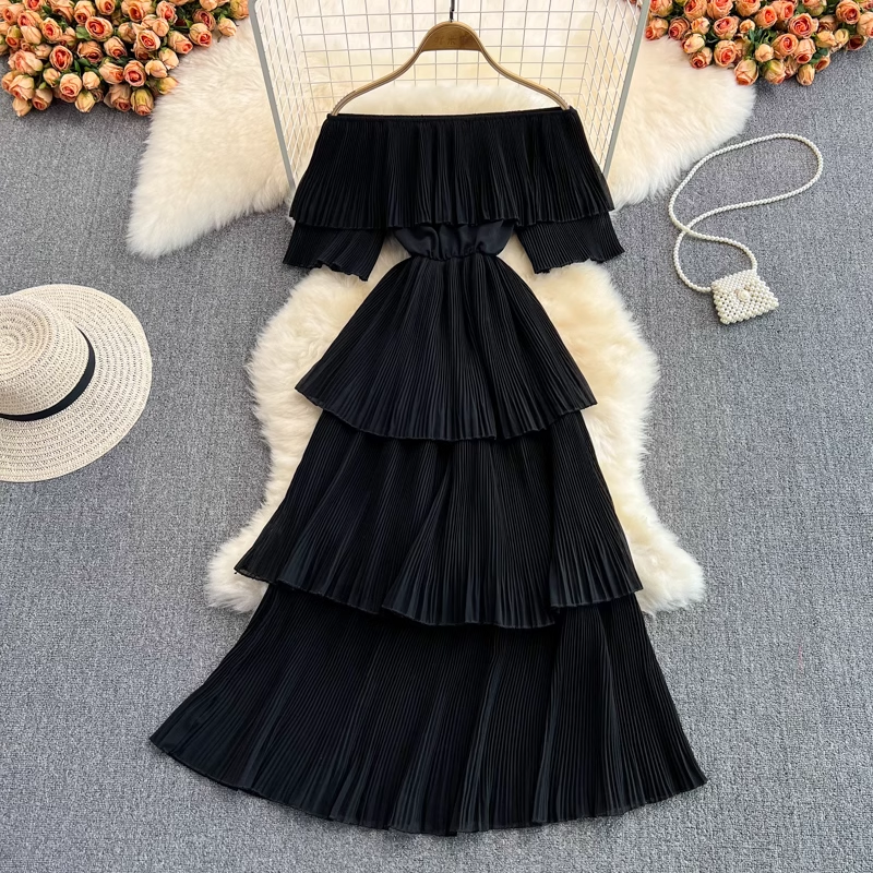 Elegant Off Shoulder Ruffled Layered Dress for Women - Perfect for Weddings, Parties & Special Occasions