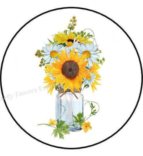 30 Pcs 1.5 Inch Sunflower Daisy Vase Stickers - Waterproof Decorative Labels for Scrapbooking, Envelopes, Journals & DIY Crafts - Floral Stickers for Home Decor, Gift Wrapping & Stationery