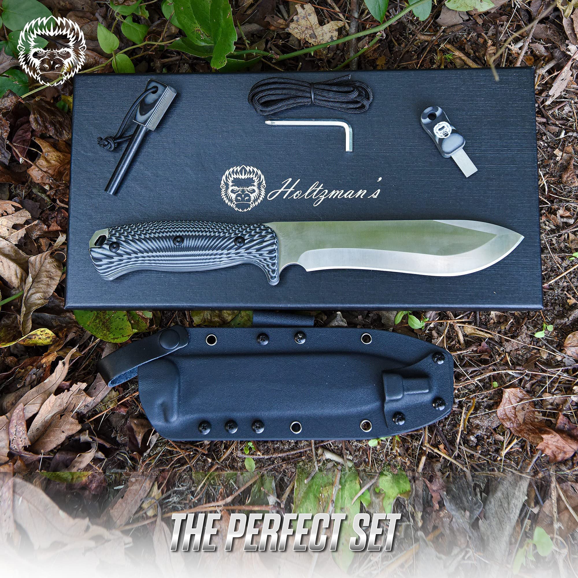 Holtzman's Gorilla Survival 1095 High Carbon Steel Knife & D2 Damascus Hunting Knife Set | Outdoor Camping, Bushcraft & Survival Gear Gift for Men