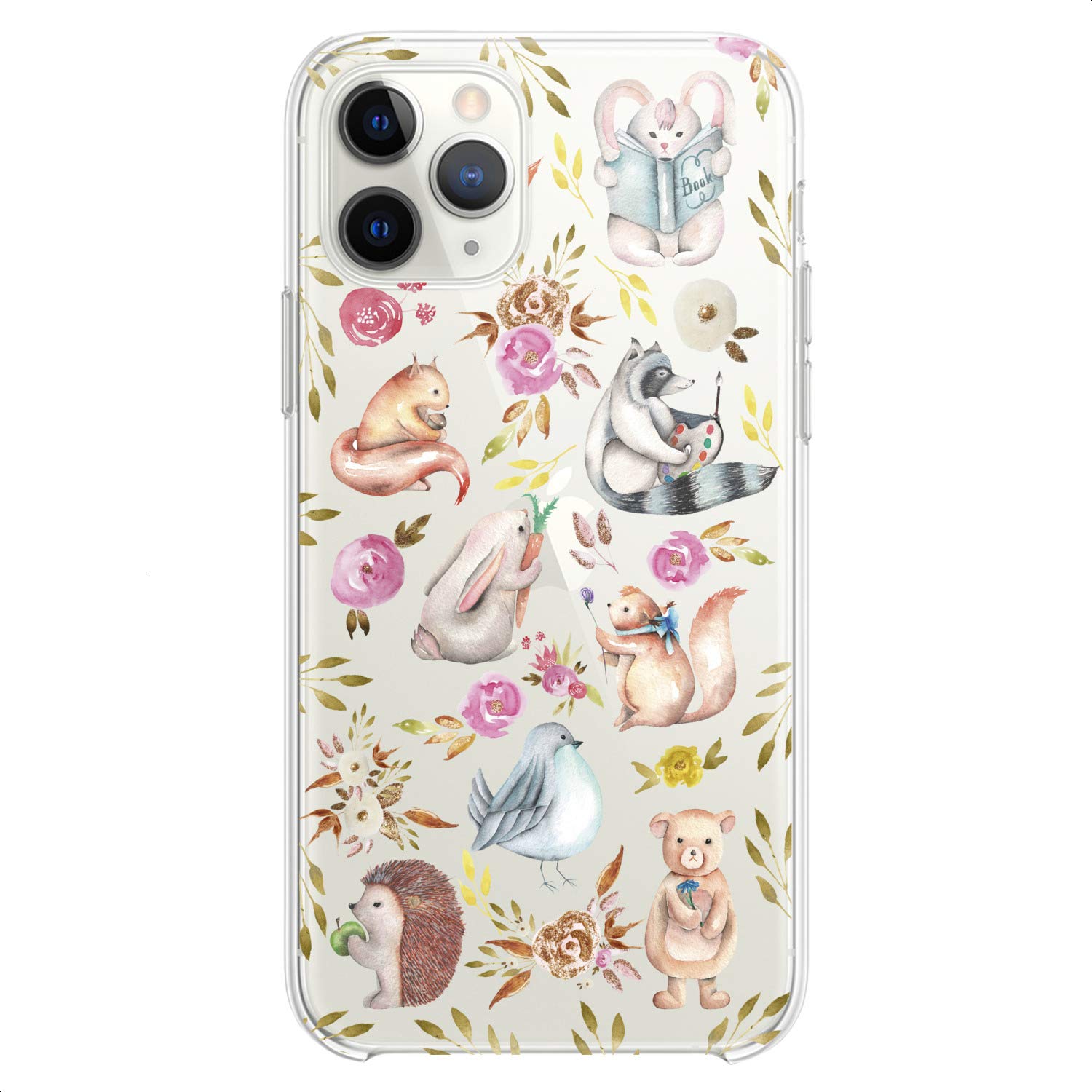 Premium Slim Clear TPU Phone Case for iPhone 16/15/14/13/12/11 Pro Max/Plus/Mini/XS/XR/X/8+/7/6/5/SE - Cute Bunny Fox Animal Flower Design for Women Girls Kids - Flexible Shockproof Silicone Protective Cover for Daily Use, School & Work