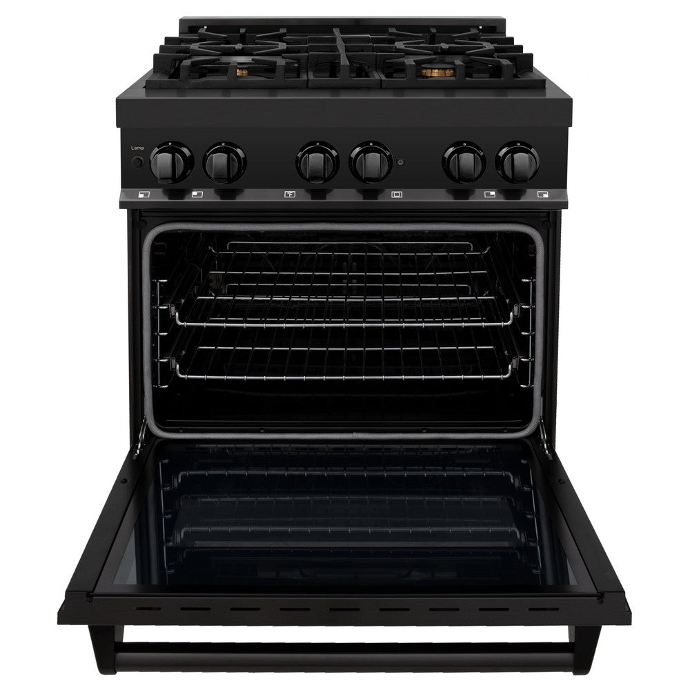 ZLINE 30-inch Black Stainless Steel Kitchen Package - Dual Fuel Range & Over-the-Range Microwave (3KPR RABOTRH30) | Premium Appliance Bundle for Modern Kitchens | Perfect for Home Renovations & Chef-Inspired Cooking Spaces