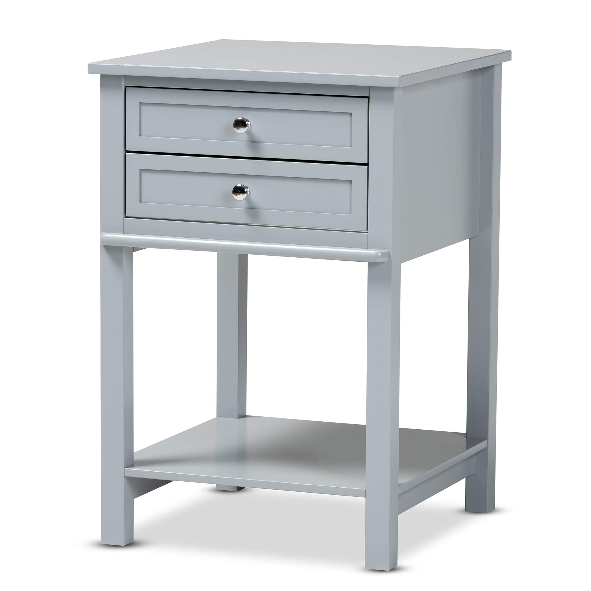 Baxton Studio Modern Nightstand with Drawer - Light Grey Finish for Bedroom Furniture & Home Decor