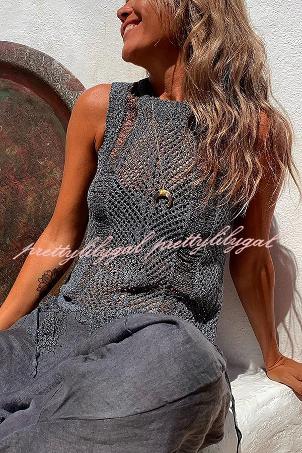 Stylish Thar Desert Sleeveless Tassel Knit Top for Women | Boho Chic Summer Blouse | Perfect for Beach Vacations & Music Festivals