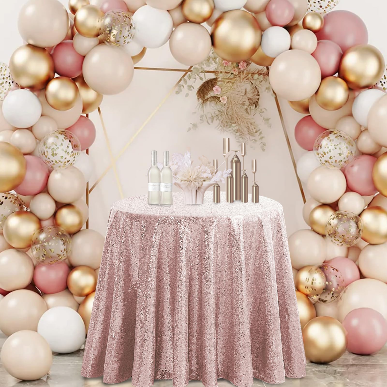 50 Inch Round Sequin Tablecloth Rose Gold - Glitter Party Table Cover for Wedding, Bridal Shower, Birthday, Banquet & Dessert Table Decor - Perfect for Holiday Celebrations, Anniversary Parties & Special Events