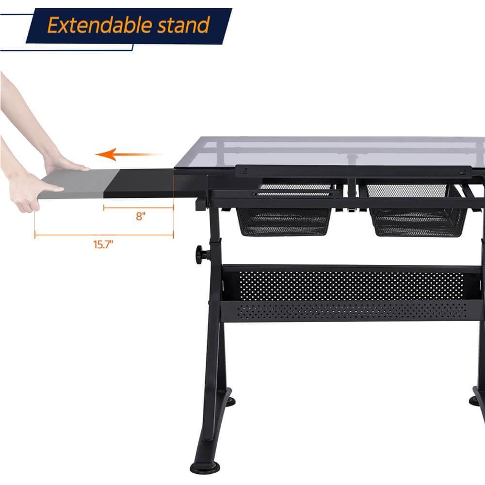 Yaheetech Adjustable Glass Drafting Table 28 to 36 Inches - Professional Art Desk for Drawing, Drafting & Architecture | Perfect for Home Office, Studio & Creative Workspace