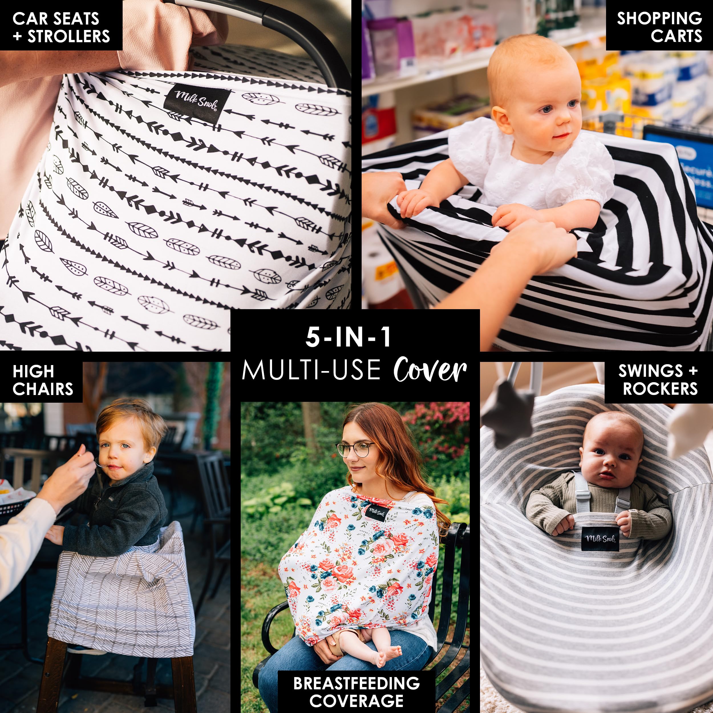 Milk Snob Original 5-in-1 Nursing Cover - Breastfeeding Cover, Baby Car Seat Canopy & Stroller Cover - All-in-One Baby Essential for Moms - Perfect Baby Shower Gift (Arrows) - Ideal for Nursing, Travel, and Outdoor Activities