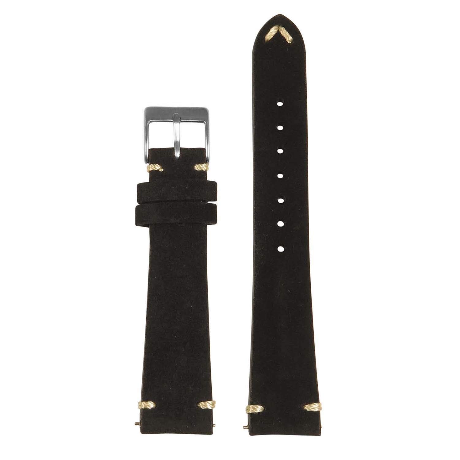 Premium Hand-Stitched Suede Leather Quick Release Watch Band Strap - Black - 19mm - Long Length - Compatible with Apple Watch, Samsung Galaxy & Smartwatches - Perfect for Business, Casual & Outdoor Activities