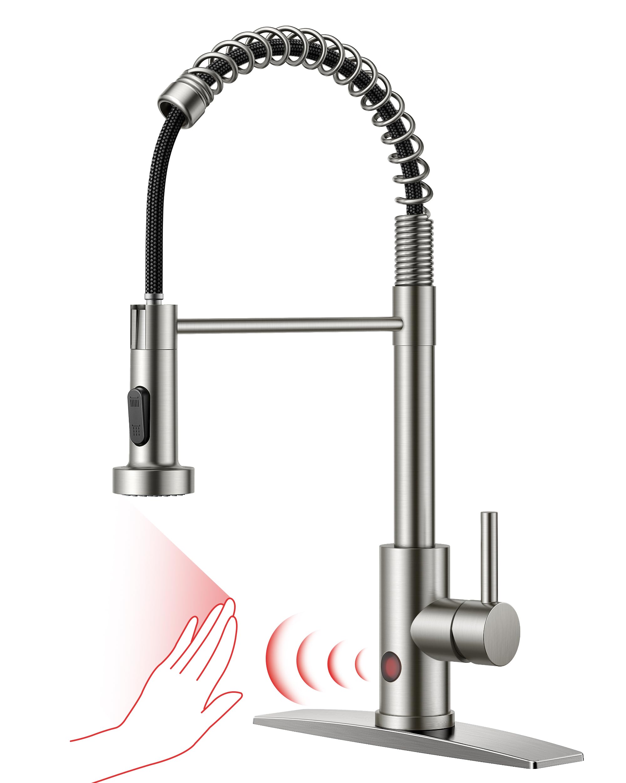 FORIOUS Touchless Kitchen Faucet Brushed Nickel - Smart Motion Sensor Hands-Free Faucet with Pull Down Sprayer | Commercial & Home Use for Farmhouse, RV, Camper, Laundry Room (Easy Installation & Water Saving)