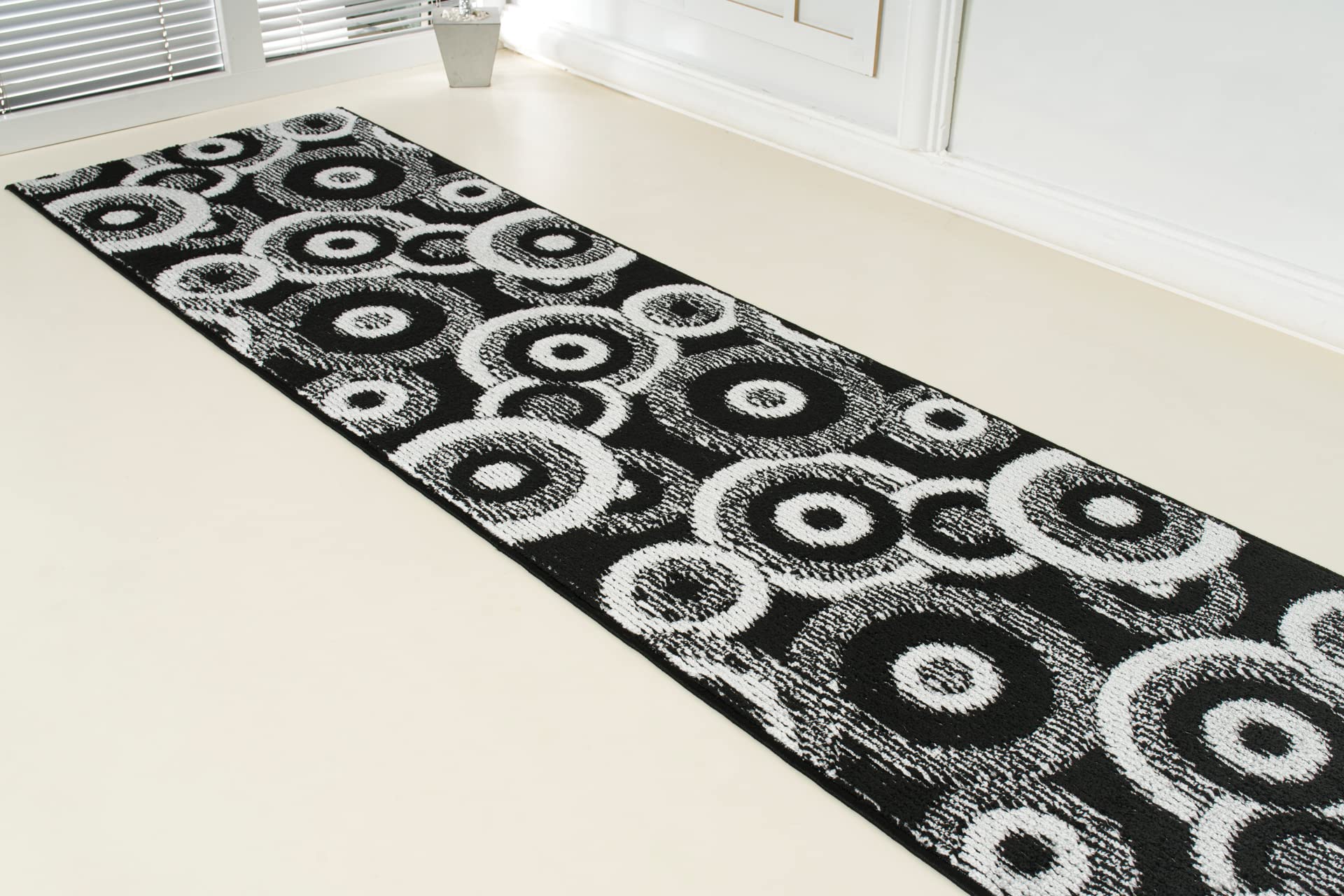 Non-Slip Rubber Backed Hallway Runner Rug - 12 ft Modern Geometric Black Carpet for Narrow Spaces | Pet-Friendly & Easy Care | Perfect for High-Traffic Areas, Entryways & Slippery Floors