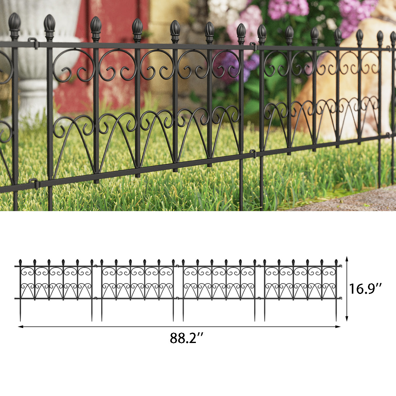 Rustproof Coated Metal Decorative Garden Fence Set of 4 - Outdoor Landscape Edging for Flower Beds, Lawns & Backyards