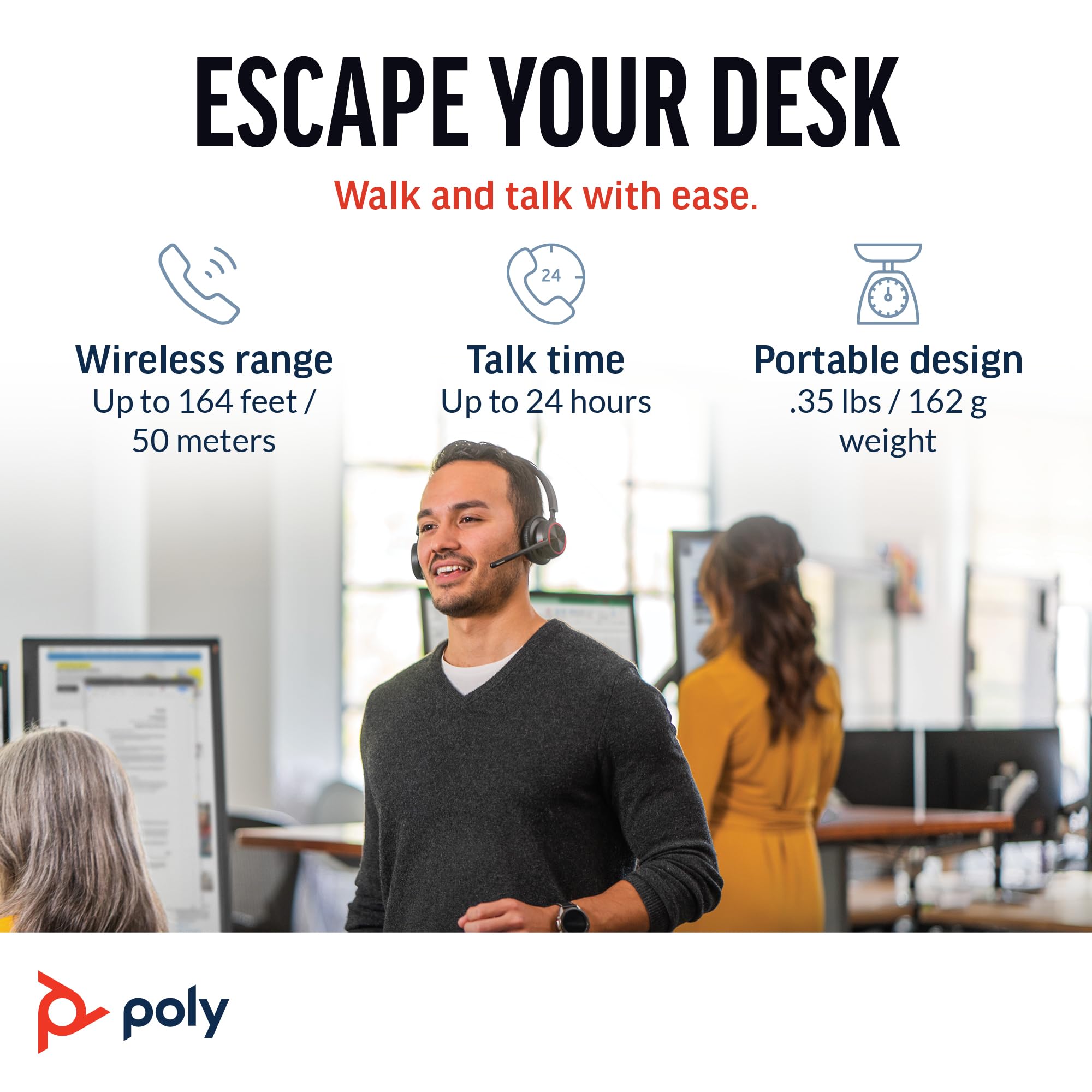 Poly Voyager 4320 UC Wireless Headset with Charge Stand - Noise-Canceling Stereo Headphones with Boom Mic for PC, Mac & Mobile - Bluetooth Compatible for Teams, Zoom & Video Calls - Home Office & Remote Work Headset (Amazon Exclusive)