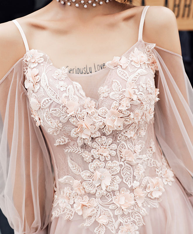 Elegant Champagne Tulle Lace Long Prom Dress | Formal Evening Gown for Homecoming, Wedding, and Special Occasions