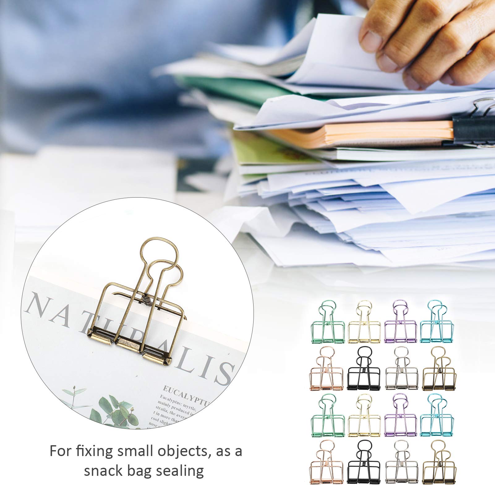 16pcs Colorful Hollowed Metal Binder Clips - Multicolor Paper Clips for Office, School & Home Organization - Strong Iron Wire Document Clamps for Files, Notes & Bulletin Boards