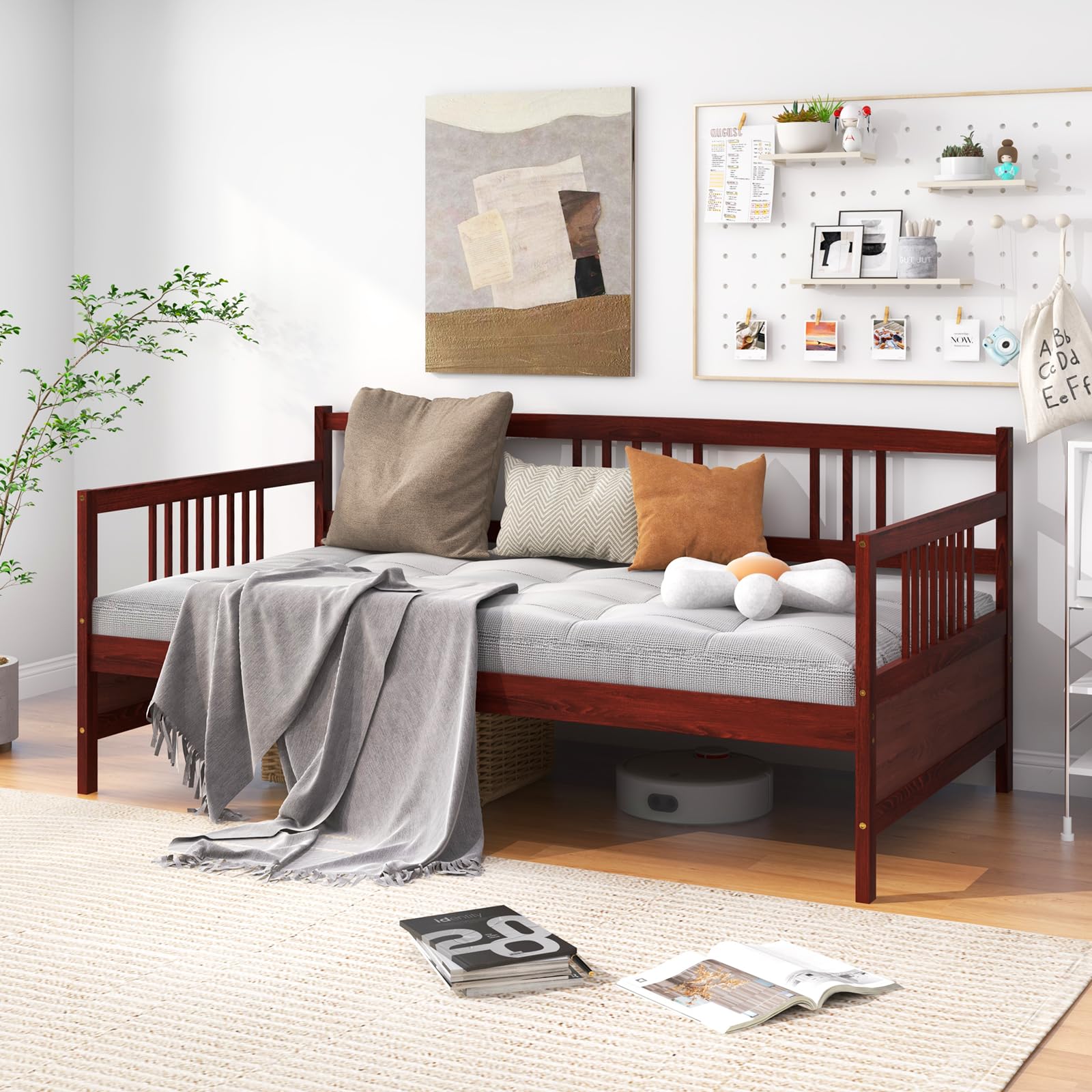 KOMFOTT Solid Wood Twin Daybed Frame with Wooden Slats Support - No Box Spring Needed - Sturdy Sofa Bed for Bedroom, Living Room & Guest Room - Perfect for Small Spaces & Multi-Purpose Use (Mattress Not Included)