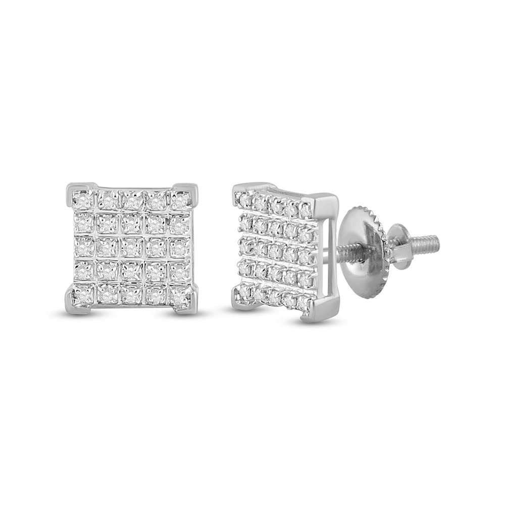 10K White Gold Men's Round Diamond Stud Earrings - 1/6 Cttw Square Cut | Perfect for Weddings, Anniversaries & Formal Occasions