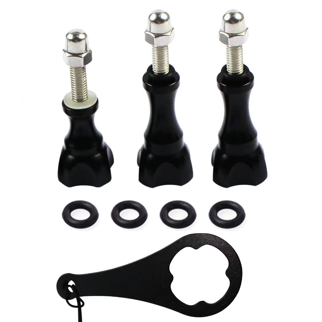 GoPro Tripod Mount Aluminum Thumb Screw Set with Wrench - Compatible with GoPro Hero 9, 8, 7, 6, 5, 4, 3+, 3, 2, 1, Session, Fusion, MAX & DJI Osmo Action Camera - Perfect for Vlogging, Travel & Outdoor Adventures (Black)