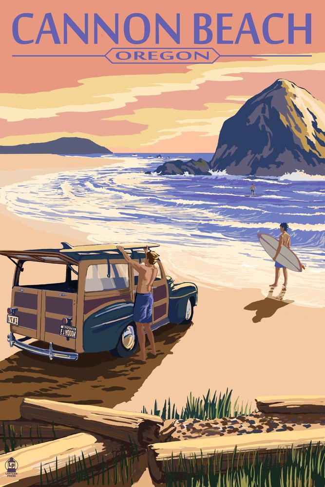 Signed 24x36 Art Print - Cannon Beach Oregon Landscape with Woody & Haystack Rock - Wall Decor Poster for Living Room, Bedroom or Office