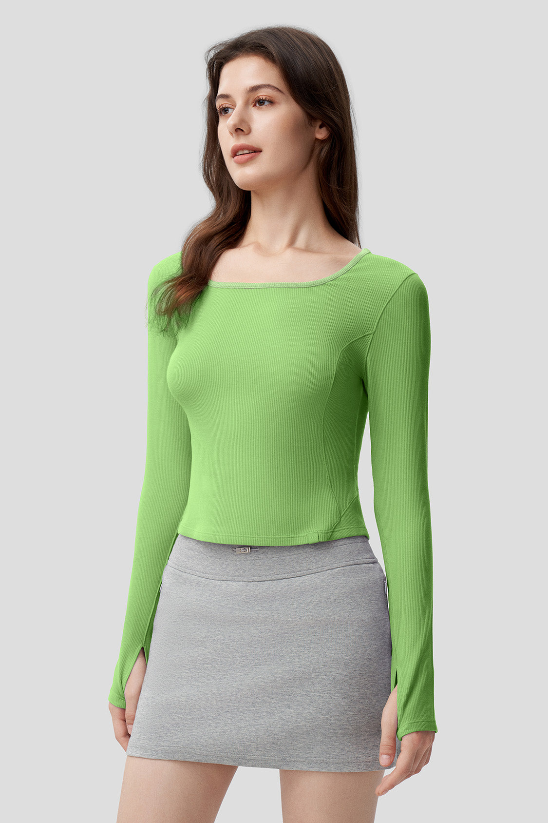 Women's Slim Fit Long Sleeve T-Shirt - Stretchy U-Neck Basic Top for Casual Wear, Workout & Layering