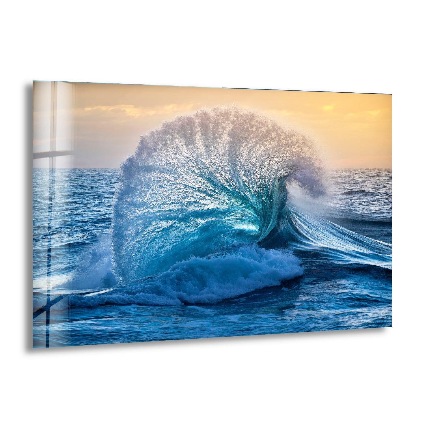 Big Ocean Wave Glass Wall Art - Handmade Coastal Decor for Living Room, Bedroom & Office - Perfect Beach Theme Home Decoration