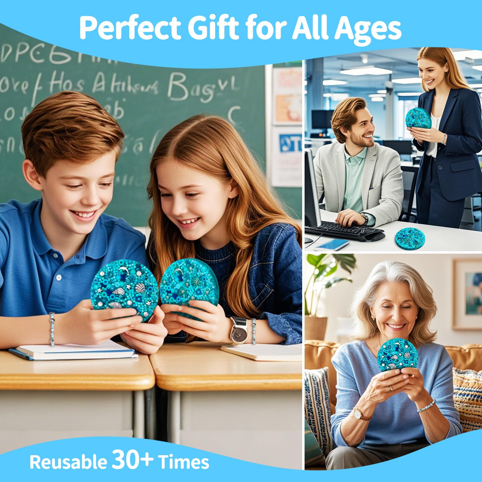 Reusable Fidget Pad for Anxiety Relief - 30+ Uses, Dermatillomania & Stress Relief Toy for Adults | Skin Picking Sensory Fidget Toy, Big Pick Party Gift | Perfect for Office, Travel & ADHD Focus