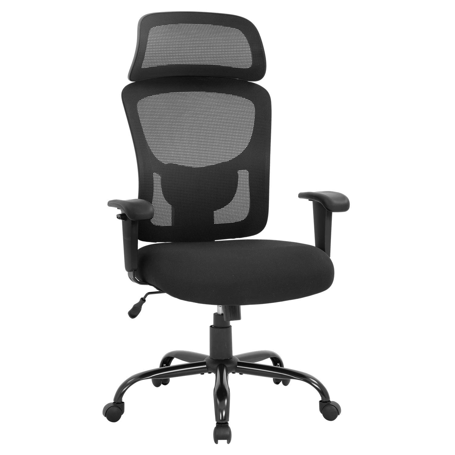 Big and Tall Office Chair - Ergonomic Executive Desk Chair with Lumbar Support, 400lbs Weight Capacity, Adjustable Armrest & Headrest, High Back Mesh Computer Chair for Home & Office (Black) - Perfect for Long Work Hours and Comfortable Seating