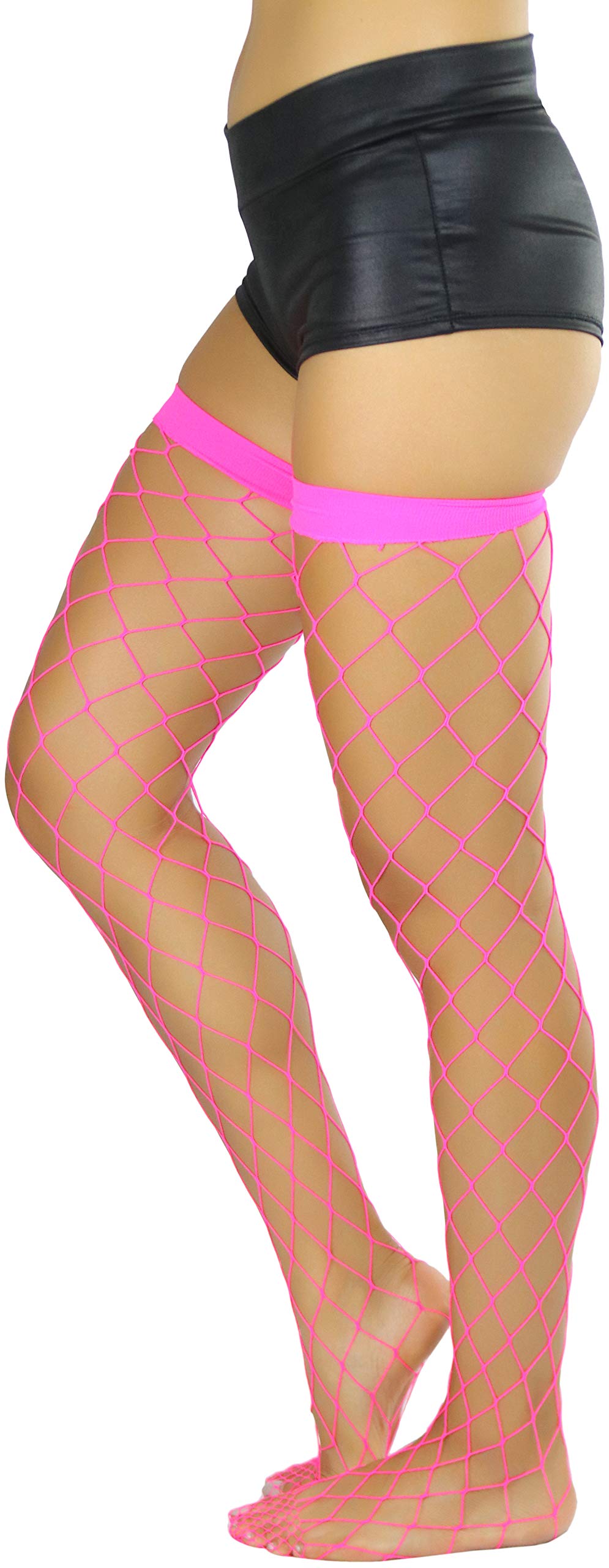 ToBeInStyle Women's Fishnet Thigh High Stockings - Sexy Sheer Bright & Vibrant Tights for Cosplay, Halloween, Party Outfits & Nightclub Wear