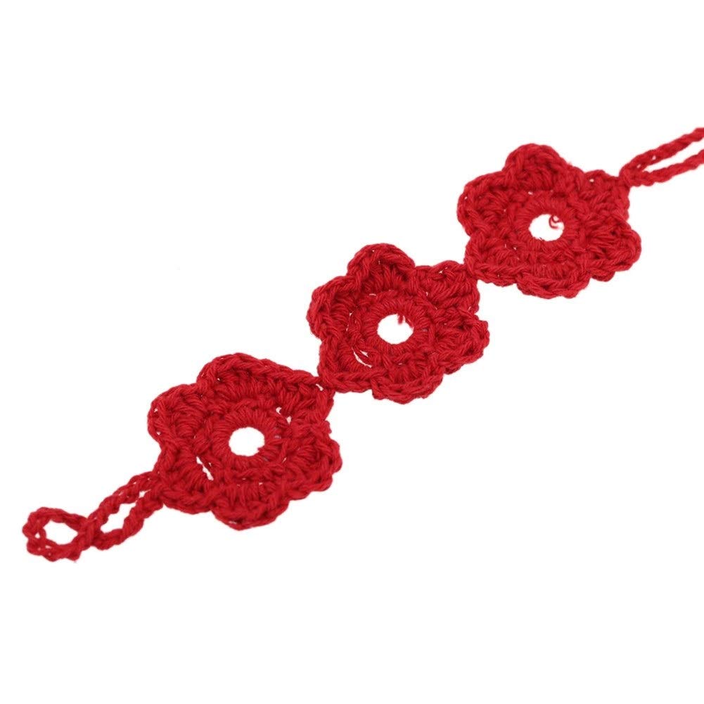 BONOCO Red Cotton Crochet Flower Anklet Foot Chain - Boho Beach Barefoot Sandal for Women | Perfect for Summer, Festivals, Vacations & Boho Fashion Accessories