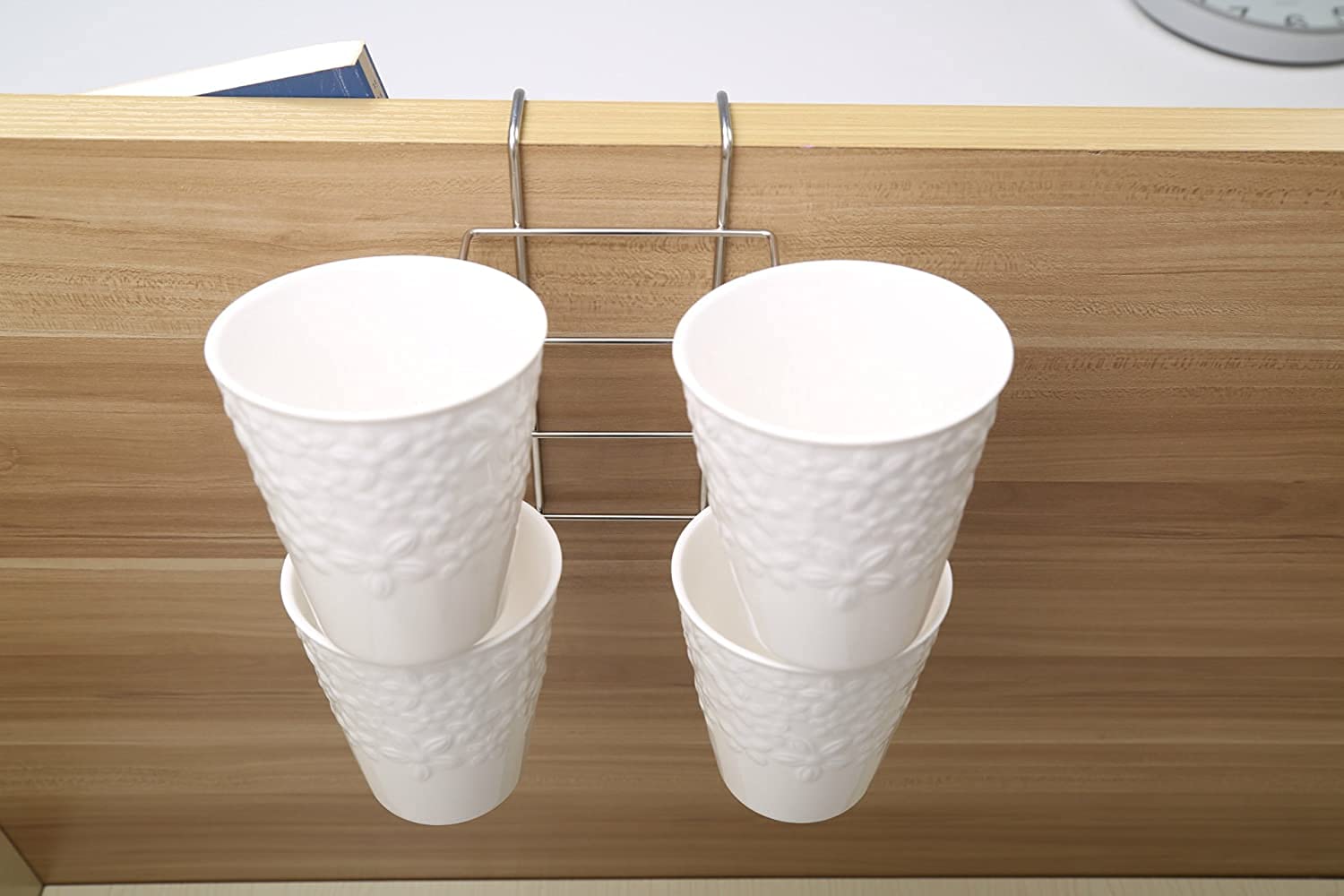 Zollyss 304 Stainless Steel Under Shelf Coffee Mug Holder - 10 Hook Space Saving Cup Rack Organizer for Kitchen, Cabinet, Counter & Table - Perfect for Small Spaces, Office Breakroom & Dorm Organization (Pack of 1)