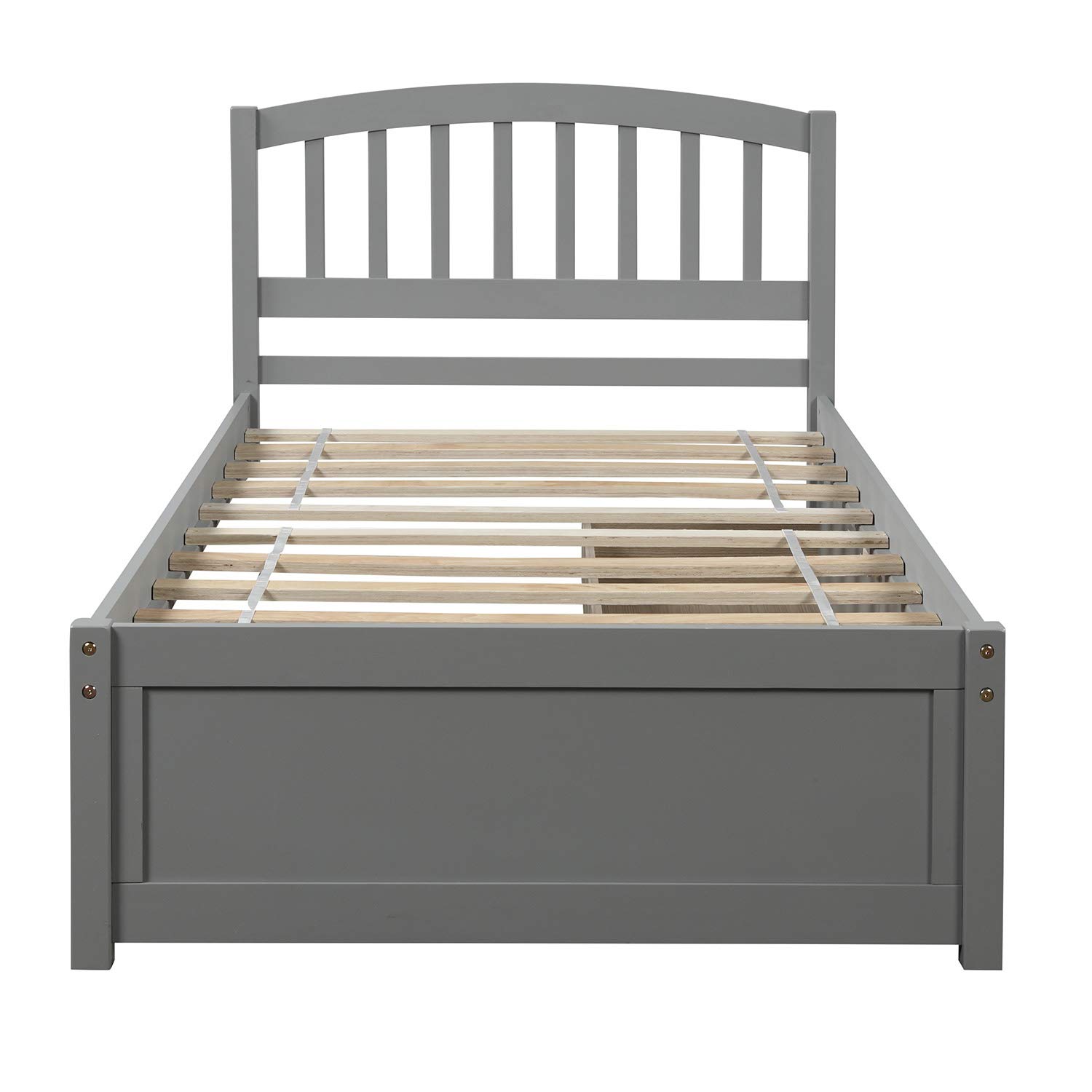 Harper & Bright Designs Twin Storage Bed Frame with 2 Drawers & Headboard - Solid Wood Platform Bed for Kids & Teens, Grey - Perfect for Small Bedrooms & Dorm Rooms