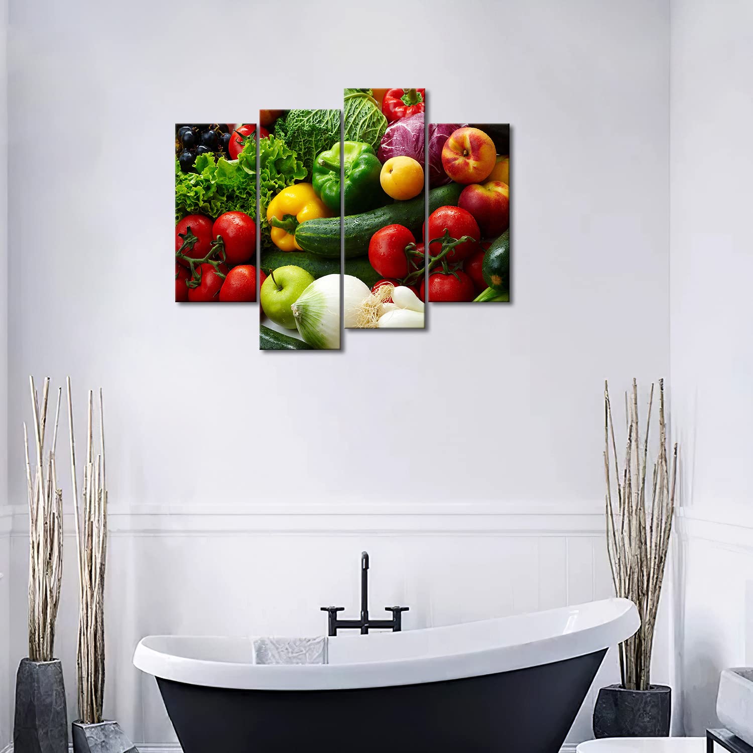 Vibrant Vegetable & Fruit Canvas Wall Art - Modern Food Painting Print for Kitchen, Dining Room & Home Decor | Healthy Eating & Farmhouse Style