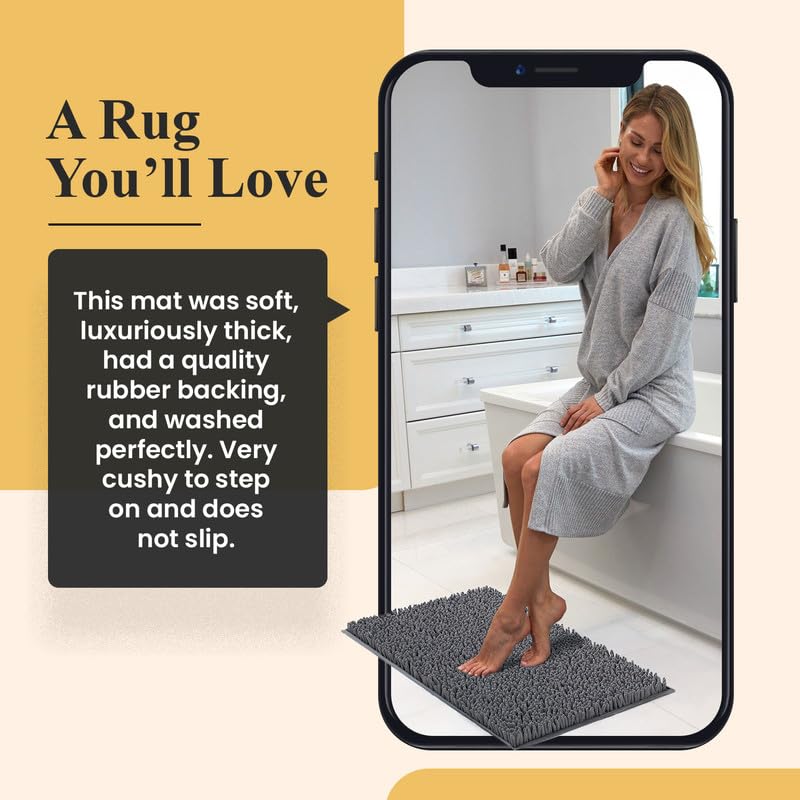 MAYSHINE Ultra Soft Plush Shaggy Chenille Bath Mat - Super Absorbent Non-Slip Bathroom Rug with Fluffy Microfiber - 24