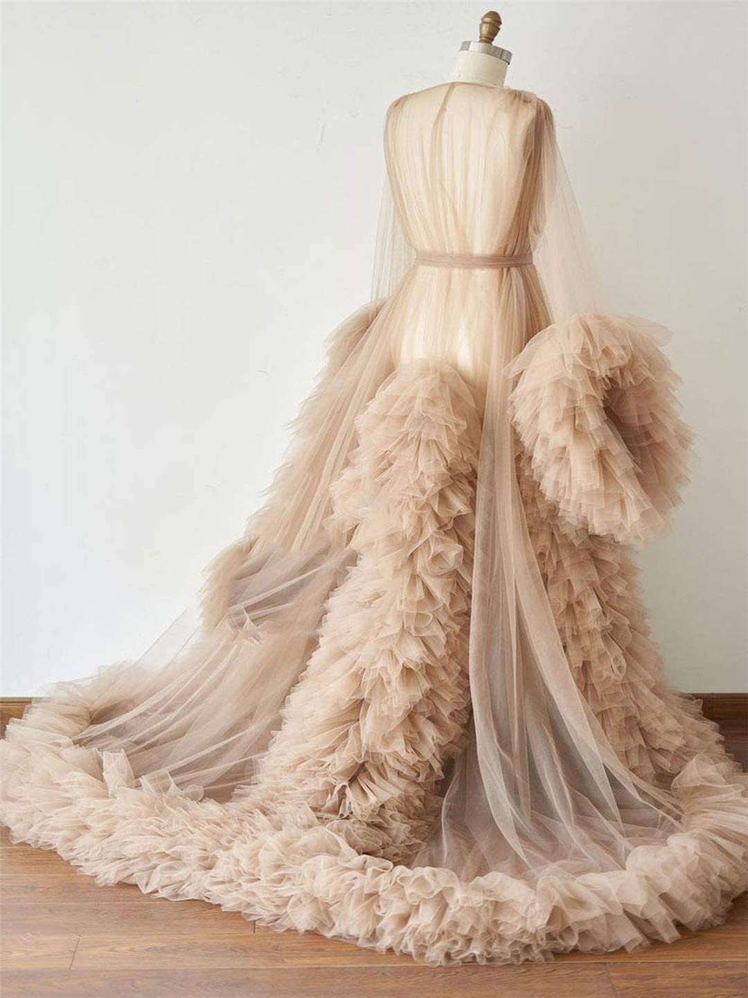 Elegant Tulle Robe - Long Lace Bridal Nightgown, Lingerie Dressing Gown for Wedding, Boudoir Photoshoot & Romantic Nights | Perfect for Bridal Showers, Honeymoon & Special Occasions