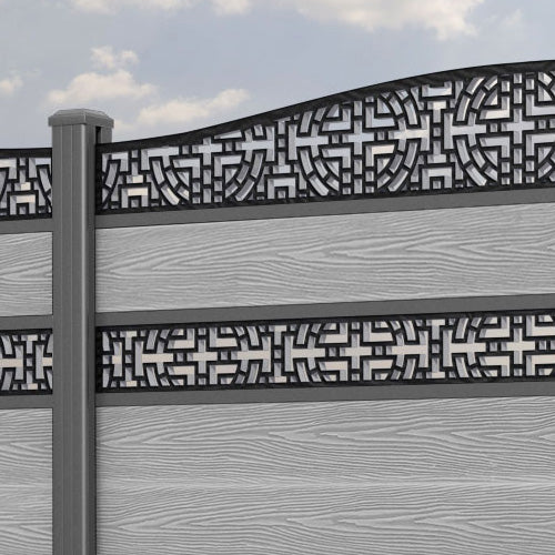 Classic Kumo Curved Top Split Screen Fence Panel - Light Grey Aluminum Privacy Fence with Sturdy Posts | Perfect for Backyard, Garden, and Patio Privacy Screening