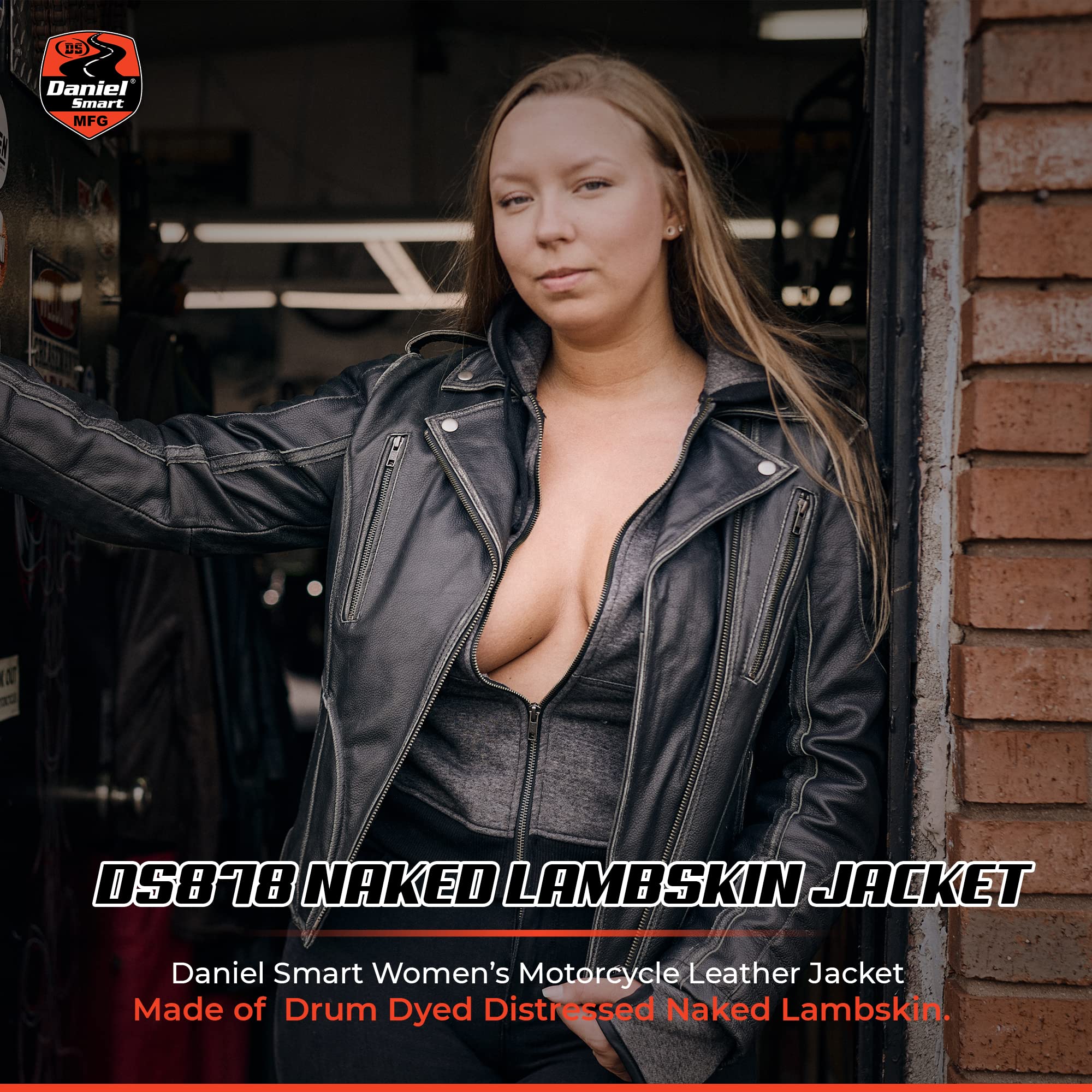 Premium Black Lambskin Leather Motorcycle Jacket for Women - Daniel Smart Biker Jacket with Removable Hood & Armor Pockets | Riding, Street Fashion, Outdoor Adventures