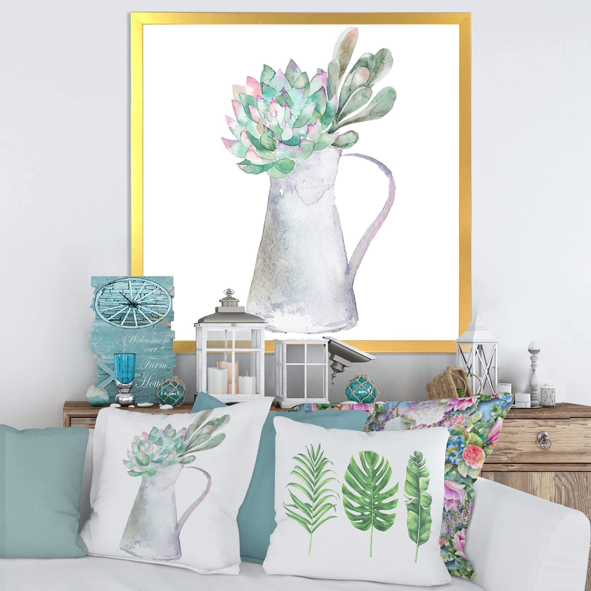 DesignQ Succulent Home Plant Traditional Framed Wall Art - Elegant Botanical Decor for Living Room, Bedroom & Office