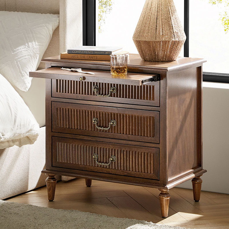 Farmhouse Solid Wood Nightstand with Fluted Drawer - Rustic Bedside Table with Optional Storage Drawer - Perfect for Bedroom, Guest Room, or Cabin Decor