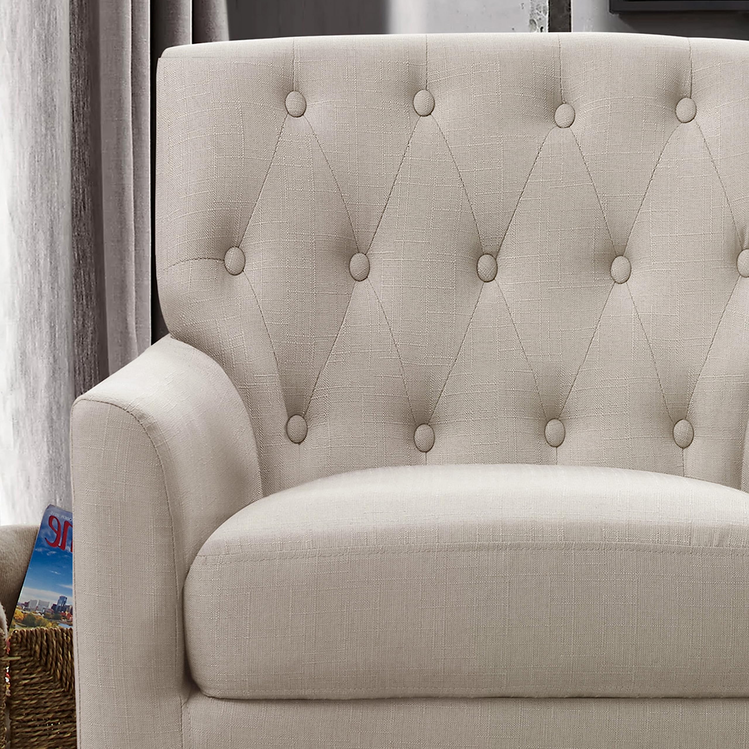 Rosevera Brayle Rosevara Tufted Back Accent Chair - Comfy Padded Seat Living Room, Bedroom & Office Furniture - High-Quality Polyester Upholstery in Warm Beige | Perfect for Reading Nooks, Lounge Areas & Small Spaces