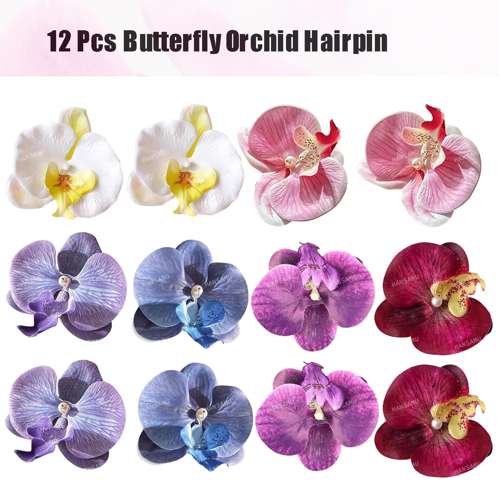 12Pcs Bohemian Flower Hair Clips - Butterfly Orchid Hair Barrettes for Women & Girls, Hawaiian Boho Bridal Headwear, Perfect for Beach Parties, Spring Photos, Weddings & Everyday Styling