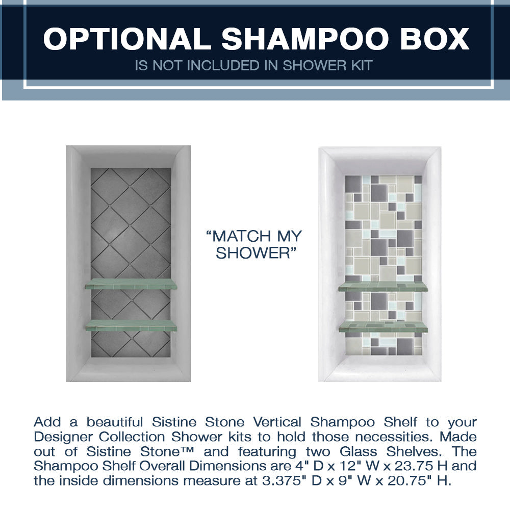60 Alcove Portland Cement Sistine Stone & Diamond Stone Accent - DIY Shower Remodel Kit for Bathroom Renovation | Waterproof & Durable Tile Solution for Modern Homes