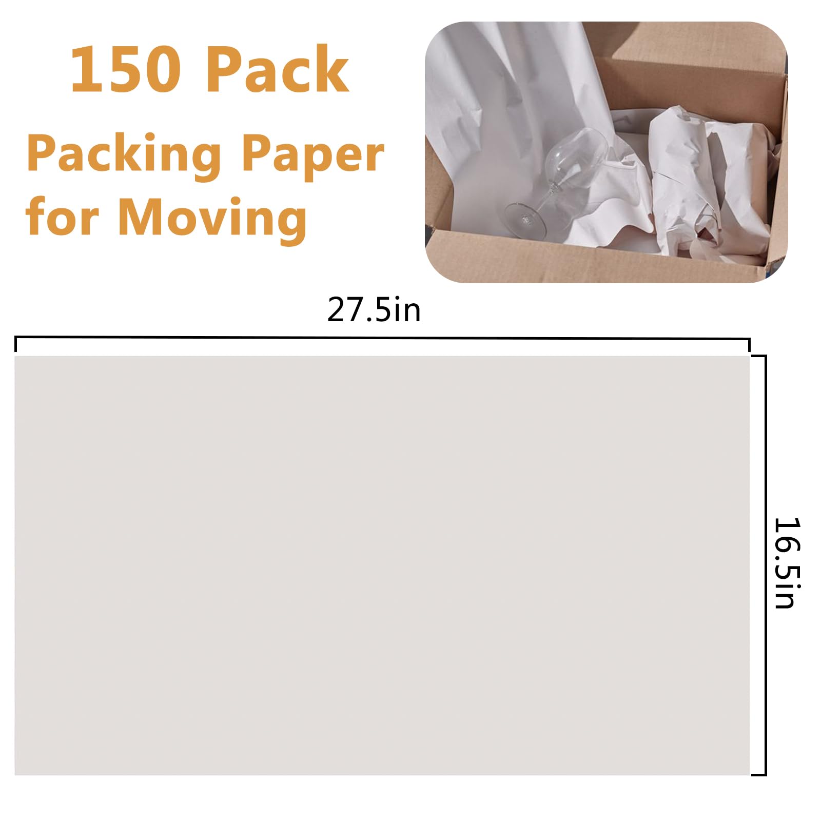 Premium Packing Paper for Moving - 150 Large Sheets (27.5