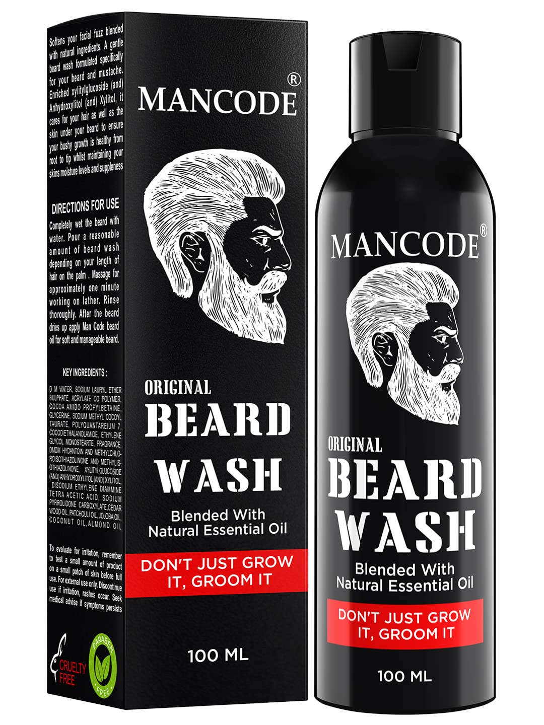 Mancode Original Beard Wash for Men - Deep Cleansing Beard & Mustache Shampoo with Jojoba & Almond Oil - Anti Itch & Beardruff Treatment - Paraben & Sulfate Free - 100ml (Pack of 1) - Perfect for Daily Beard Care & Grooming Routine