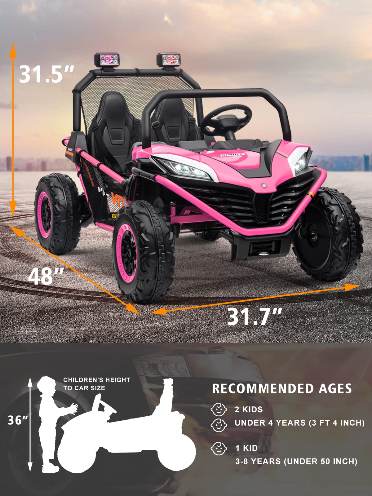 **OTTARO 24V 10AH Kids Electric UTV Car - 2 Seater Ride-On Vehicle with Metal Frame, EVA Wheels, 2x200W Motors, Bluetooth & Remote Control - Max Speed 4.7MPH (Pink) - Perfect for Outdoor Play, Backyard Adventures & Family Fun**