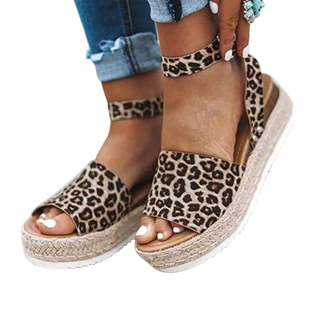 Women's Wide Width Wedge Sandals with Ankle Buckle - 2020 Fashion Summer Beach Sandals, Open Toe Espadrille Platform Shoes for Casual Outings, Vacations & Beach Wear