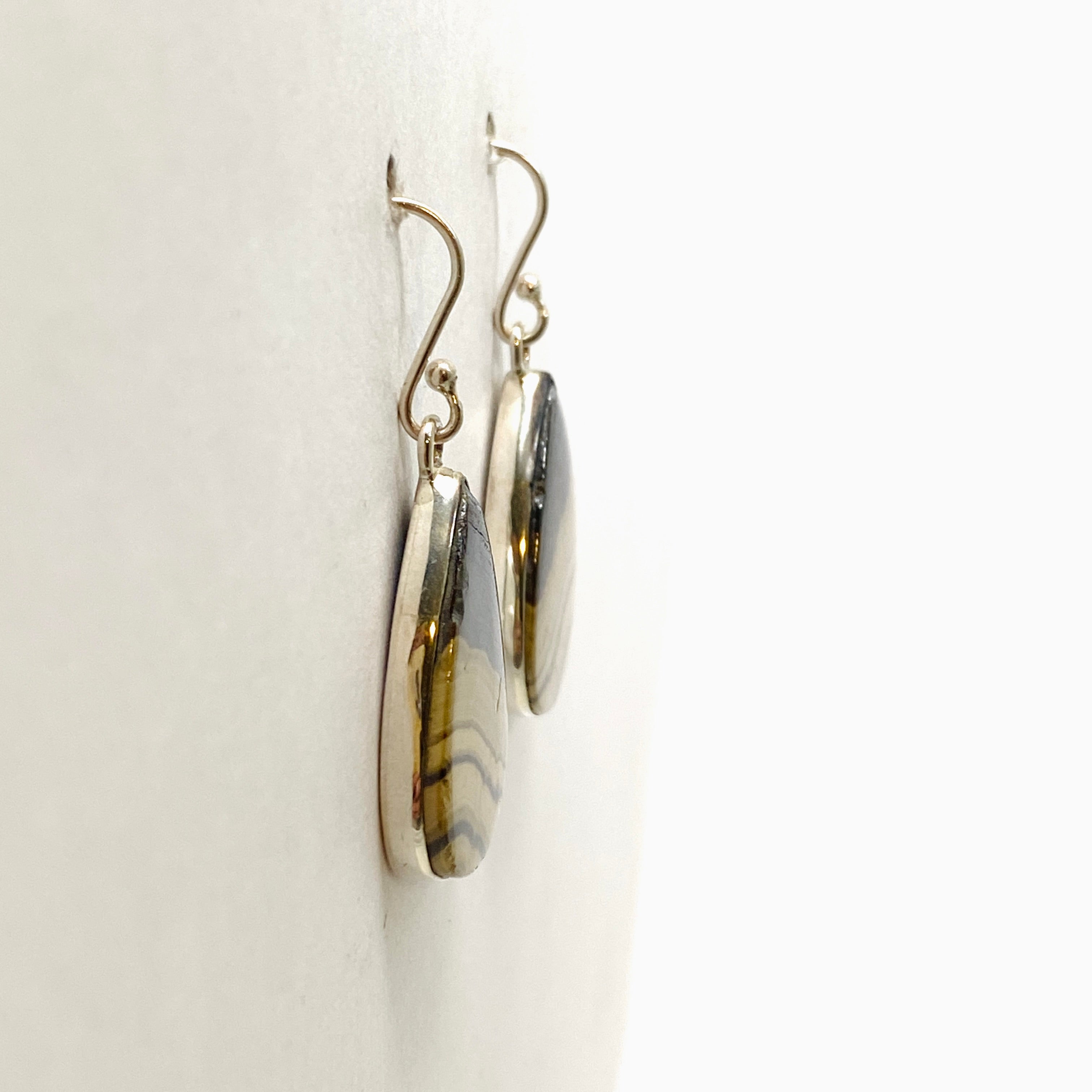 Schalenblende Teardrop Cabochon Earrings KEGJ1561 - Handmade Gemstone Dangle Earrings for Women, Unique Mineral Jewelry Gift - Perfect for Parties, Weddings & Special Occasions
