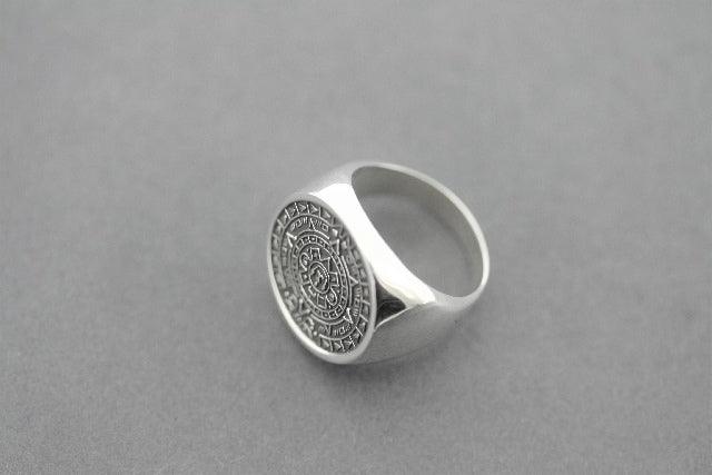 Mayan Calendar Signet Ring - 925 Sterling Silver Zodiac Jewelry for Men & Women - Perfect for Gifts, Spiritual Healing & Astrology Enthusiasts