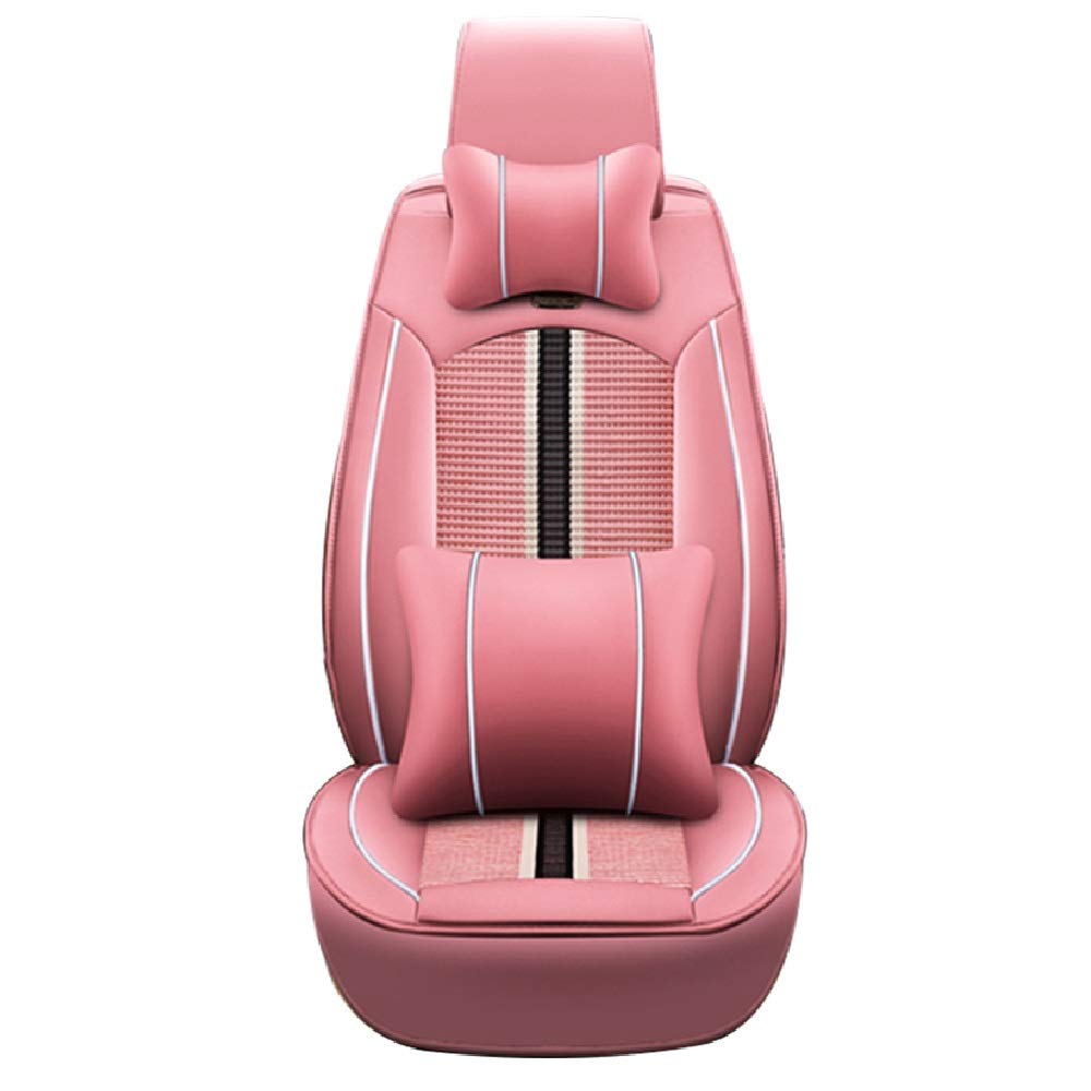Surefit Chevy Chevrolet Sonic 5-Seat Front Seat Covers - Premium PU Leather Car Seat Protectors with Comfort Cushion & Needlework Design (Pink) - Perfect for Daily Commute, Road Trips & Interior Protection