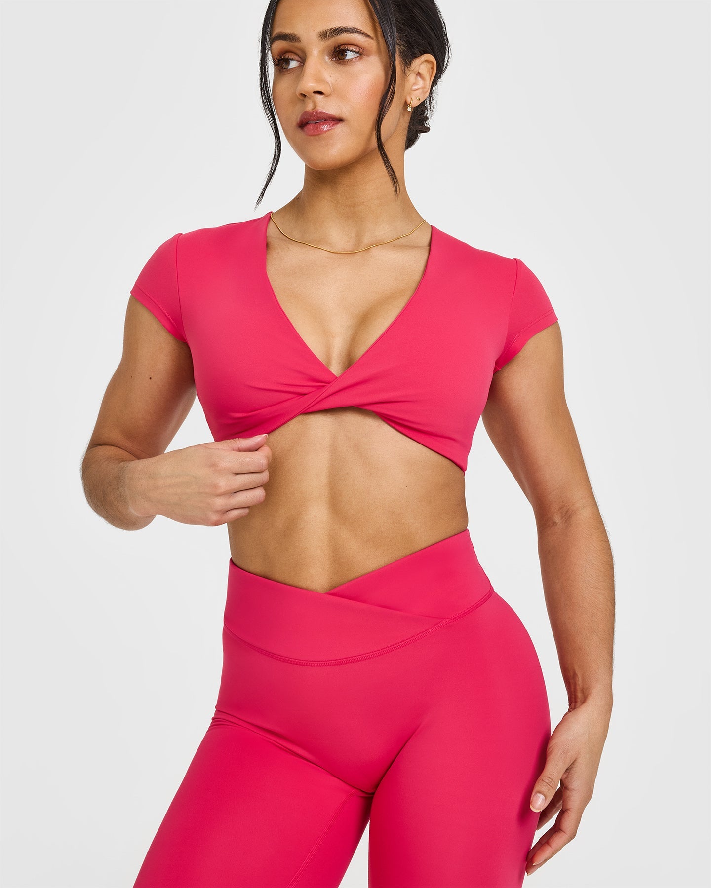 Unisex Twist Front Short Sleeve Crop Top - Berry Bloom Color | Perfect for Summer Outfits, Beach Wear & Casual Fashion