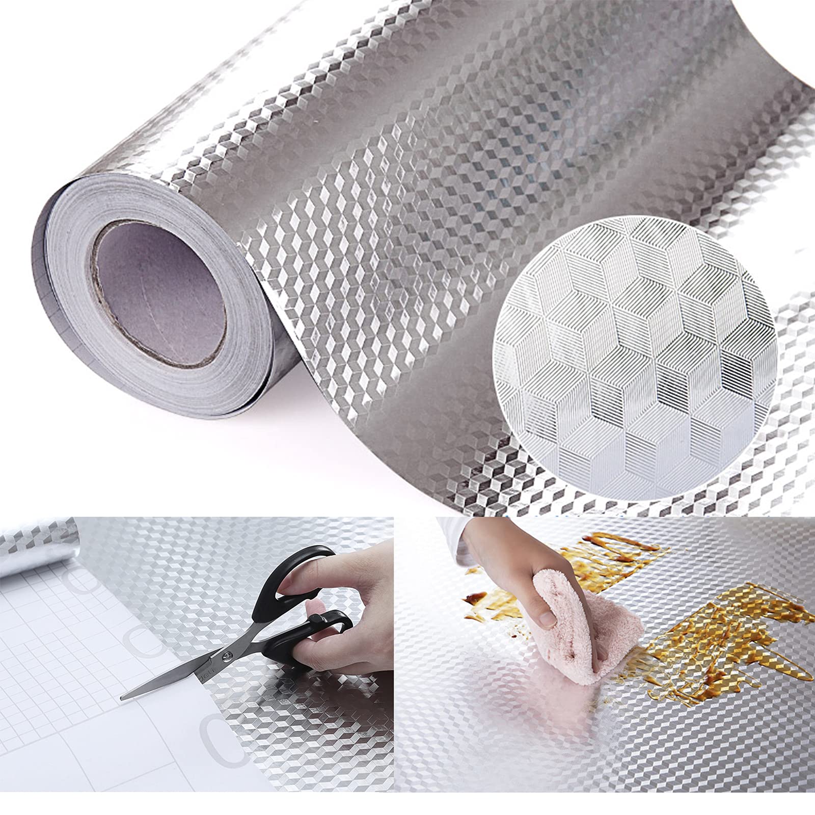 Snkxu Self-Adhesive Oil Proof Kitchen Backsplash - 15.7x394 Inch Silver Peel & Stick Wallpaper, Heat Resistant & Waterproof Aluminum Foil Cabinet Liner - Perfect for Kitchen Countertops, Stoves, and Cabinets
