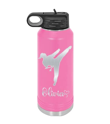 Personalized 32oz Engraved Water Bottle for Girls - Custom Karate Design, Multiple Colors - Perfect for Sports, Gym & School Hydration