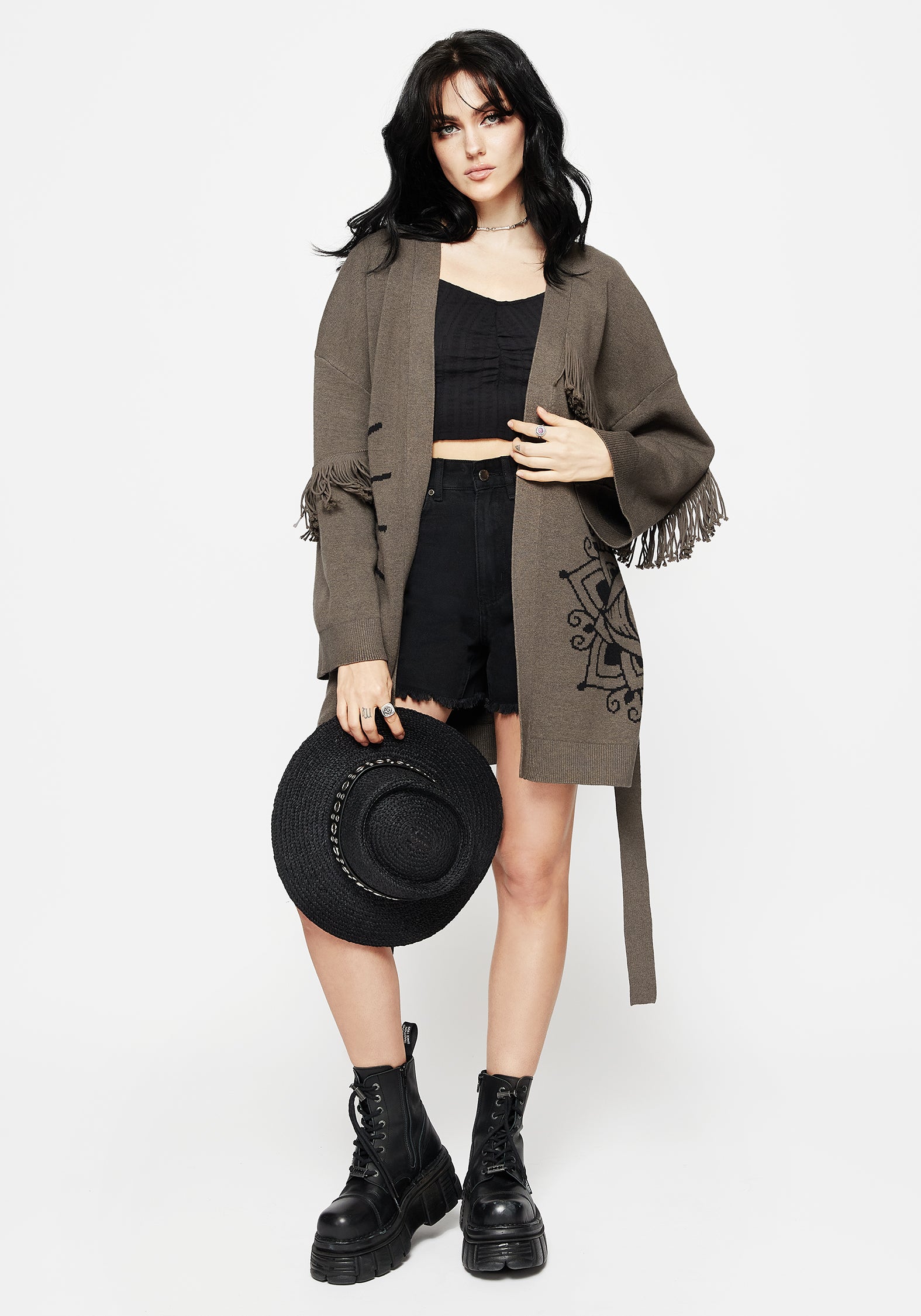 Stylish Iris Flare Sleeve Longline Fringe Knit Cardigan for Women | Boho Chic Open Front Sweater | Perfect for Fall Layering & Casual Outfits